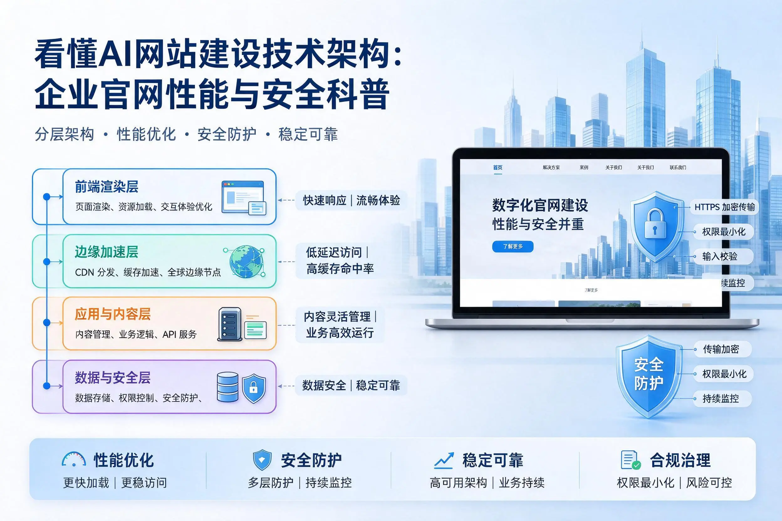 看懂AI网站建设技术架构:延边企业官网性能与安全科普