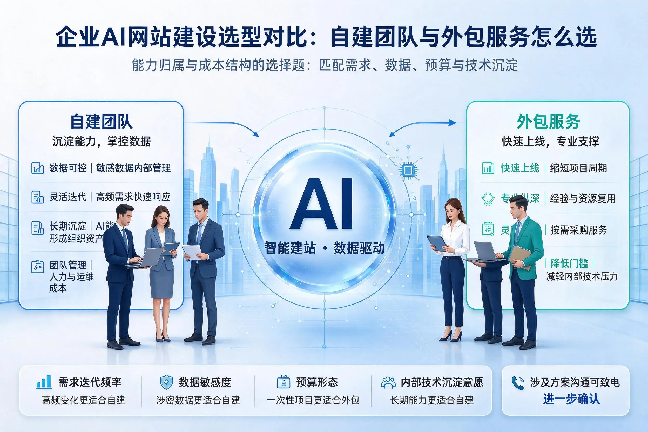 延边企业AI网站建设选型对比:自建团队与外包服务怎么选